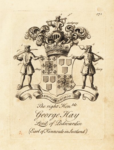 Brasão do Honorável George Hay, Senhor do Penwardian, 8º Conde de Kinnoule na Escócia de Andrew Johnston