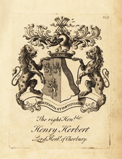 Brasão do honorável honorável Henry Herbert, Lorde Herbert de Cherbury, Barão Herbert de Cherbury (ou Chirbury) de Andrew Johnston