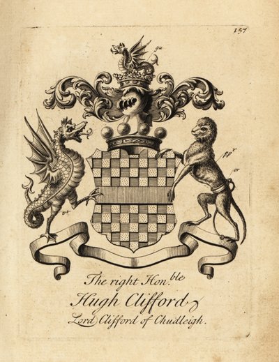 Brasão do Honorável Hugh Clifford, Lord Clifford de Chudleigh, 2º Barão Clifford de Chudleigh (1663-1730) de Andrew Johnston