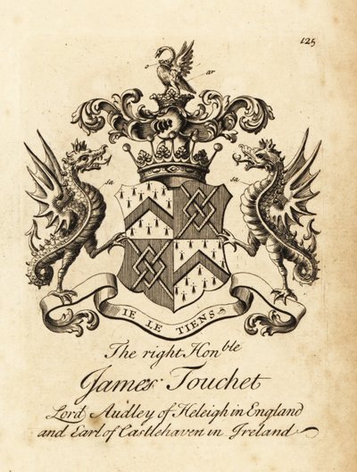 Brasão do honorável James Touchet, Lord Audley of Heleigh na Inglaterra, 6º Conde de Castlehaven na Irlanda, morreu em 1740 de Andrew Johnston