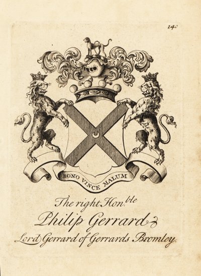 Brasão do honorável Philip Gerrard, Lorde Gerrard de Gerrards Bromley, 7º Barão Gerard de Andrew Johnston