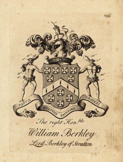 Brasão do Honorável William Berkley, Lorde Berkley de Stratton, 4º Barão Berkeley de Stratton, falecido em 1741 de Andrew Johnston