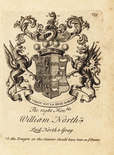 Brasão do Honorável William North, Lord North & Gray, 6º Barão North, 2º Barão Grey de Andrew Johnston