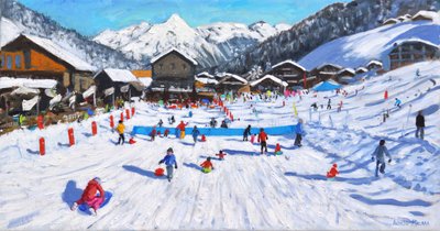 Crianças de trenó, Les Gets, França, de Andrew Macara