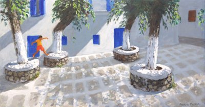 Four Trees, Mykonos Town, 2022 (óleo sobre tela) de Andrew Macara