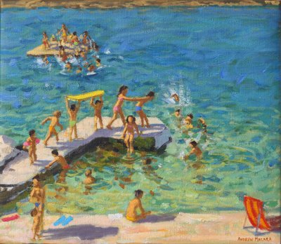 Diversão no mar, Rovinj, Croácia, 2019 (óleo sobre tela) de Andrew Macara