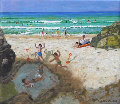 Diversão na piscina do mar, St Ives, 2024 (óleo sobre tela) de Andrew Macara