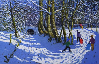 Andando de trenó, Calke Abbey, 2021 (óleo sobre tela) de Andrew Macara