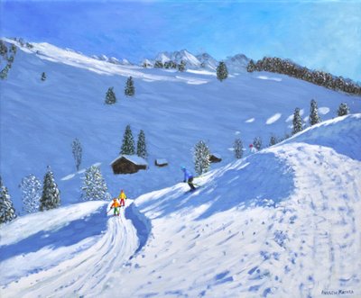 Esqui matinal, La Clusaz, França, 2018 (óleo sobre tela) de Andrew Macara