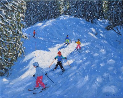 Escola de esqui. Samoens, Grand Massif, França, 2021 (óleo sobre tela) de Andrew Macara