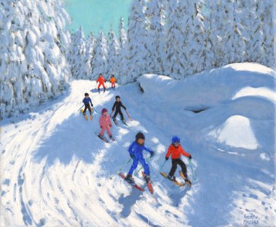Esquiando pelo trilho ,Courchevel ,2018,(óleo sobre tela) de Andrew Macara