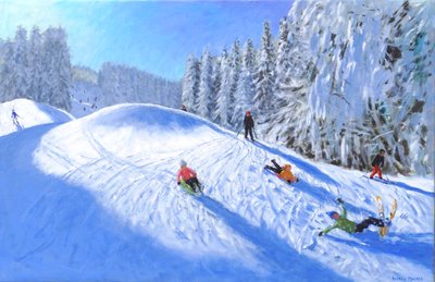 Esquiar em Morzine, França, 2023 (óleo sobre tela) de Andrew Macara