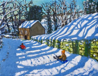 Sledging,Upper Hulme,Leek, 2020,(óleo sobre tela) de Andrew Macara