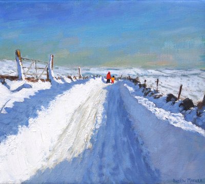 Snowploughed road,Derbyshire Peak District,2019,(óleo sobre tela) de Andrew Macara