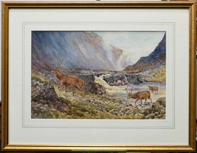 Deer Crossing the River Coe (aquarela sobre papel) de Andrew Scott Rankin