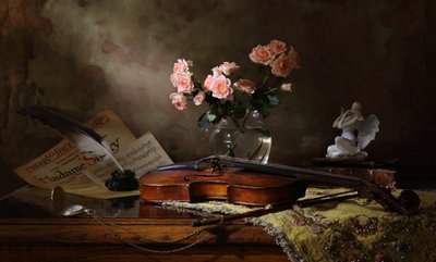 Violino romântico e rosas de Andrey Morozov