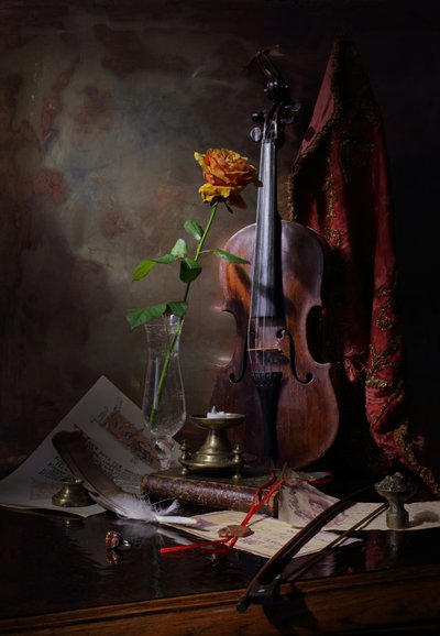 Violino vintage e rosa de Andrey Morozov