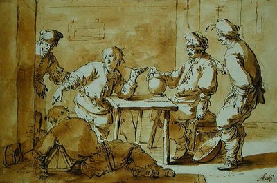 No bar, 1633 (caneta e tinta de lavagem no papel) de Andries Both