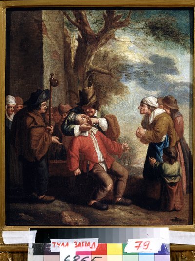""O Extrator de Dentes ou Dor"" (Dentista. Dor (da série Os Cinco Sentidos) Pintura de Andries Dirksz Both (1608-1641) Museu de Arte Estatal do século XVII Tula Rússia de Andries Both