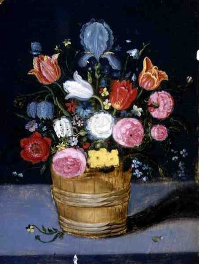 Natureza Morta das Flores em um Tubo de Madeira (óleo sobre painel) de Andries Daniels or Danielsz