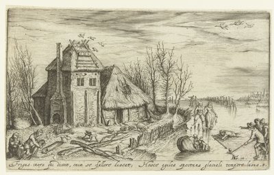 Paisagem de inverno com patinadores Paisagens (título da série) de Andries Jacobsz. Stock
