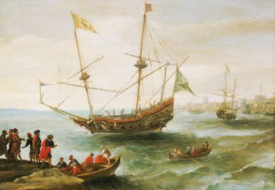 Uma argelina ancorada num porto da Barbária (nome dado à costa do Norte de África, entre os séculos XVI e XIX, pelos europeus). Pintura a óleo, de Andries van Eertvelt (1590-1652). de Andries van Eertvelt