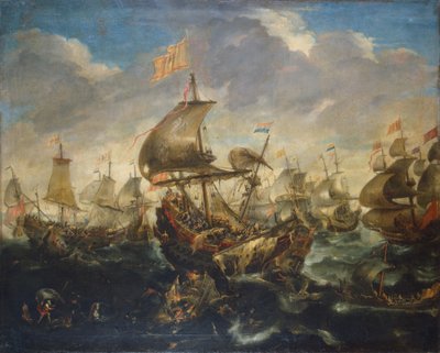 Batalha da frota espanhola e da frota holandesa em maio de 1573, aquando do cerco de Haarlem de Andries van Eertvelt