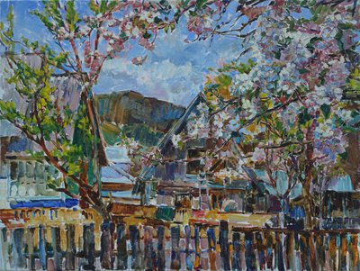 Aldeia da Montanha Florida de Andrii Kutsachenko