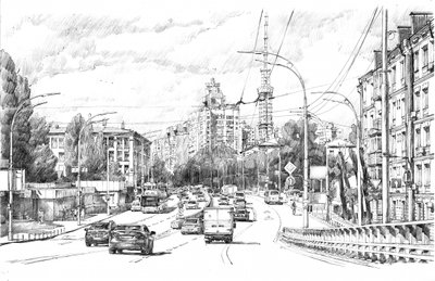 Esboço de uma rua urbana movimentada de Andrii Kutsachenko