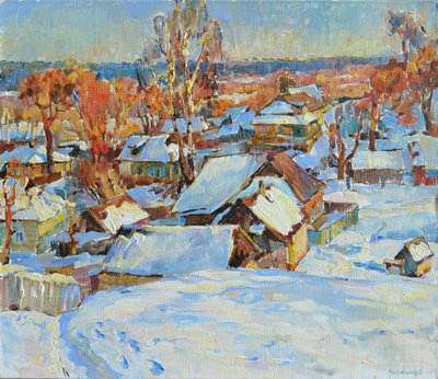Aldeia de Inverno Ensolarada de Andrii Kutsachenko