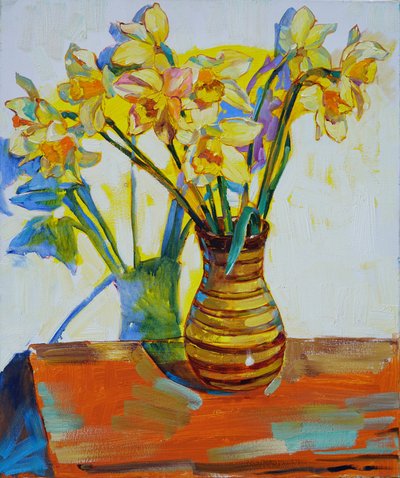 Natureza morta com narcisos vibrantes de Andrii Kutsachenko