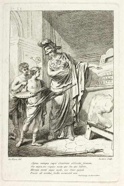 Minerva Teaching a Young Artist, ilustração para o Catálogo historique du Cabinet por Mariette de Ange Laurent de Lalive de Jully