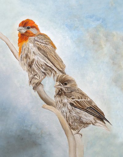 Pintassilgos num ramo de Angeles M. Pomata