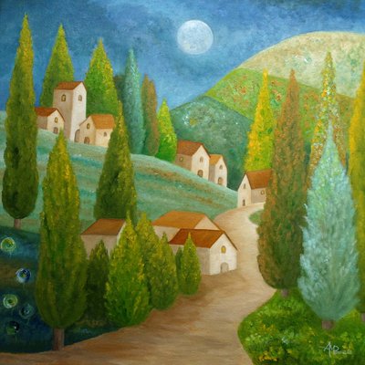 Aldeia da Toscana ao luar de Angeles M. Pomata