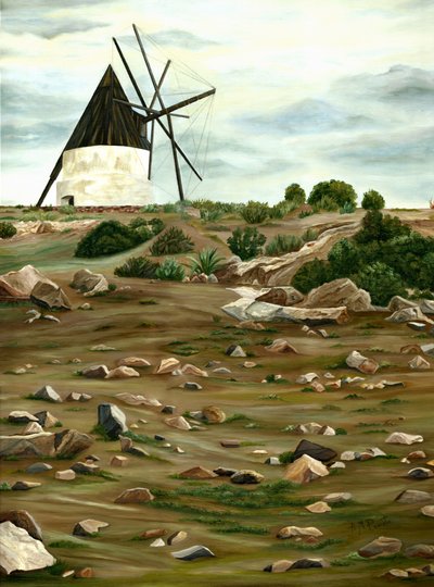 Paisagem rústica com moinho de vento de Angeles M. Pomata