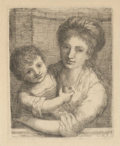 Mãe a segurar uma criança com uma maçã de Angelica Kauffmann