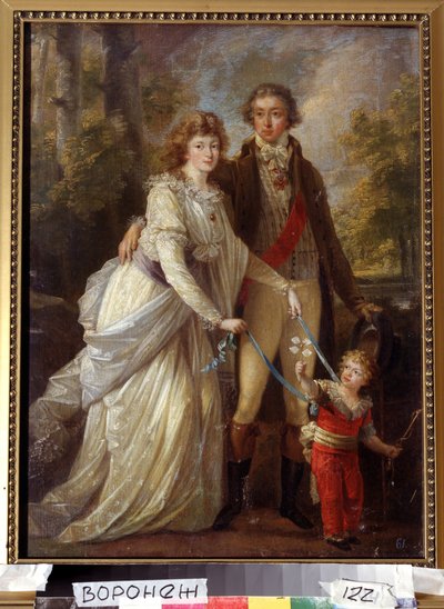 ""Retrato de família"" Uma família da nobreza suíça, a criança é segurada por sua mãe com fitas. Pintura de Angelika Kauffmann (Angelica Kauffmann de Angelica Kauffmann