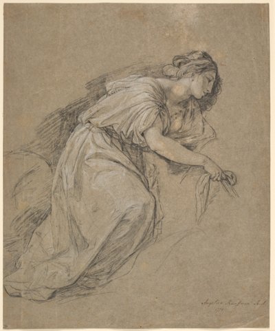 Estudo da vida de uma mulher ajoelhada em perfil de Angelica Kauffmann