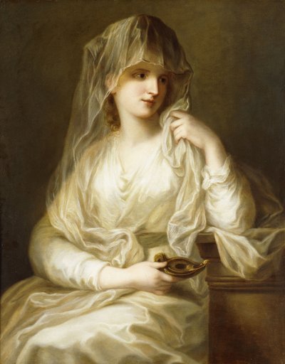 Tuccia, a Virgem Vestial, de três quartos, segurando uma lâmpada, de Angelica Kauffmann