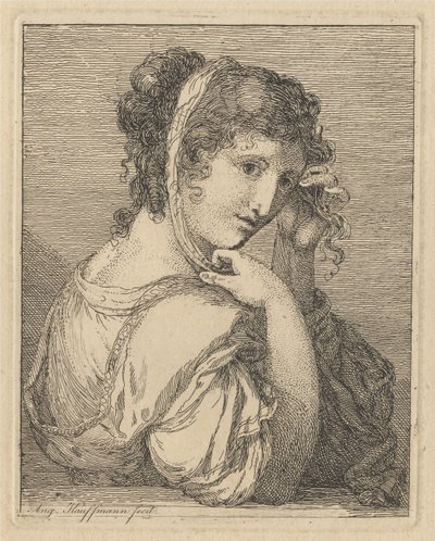 Mulher a ajeitar uma fita no cabelo de Angelica Kauffmann