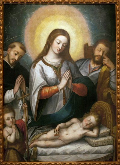 A Sagrada Família com São João Baptista e São Domingos. Pintura de Angelino Medoro (1576-1633), óleo sobre tela de Angelino Medoro