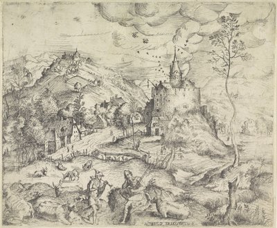 Paisagem com Mercúrio roubando o rebanho de Apollo de Angelo Falconetto