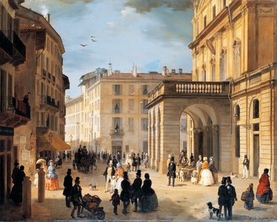Piazza della Scala (Praça Scala) em Milão de Angelo Inganni