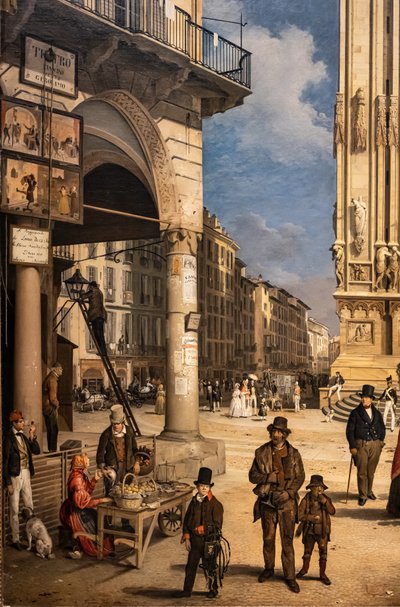 Vista do Duomo com o Coperto de Figini, detalhe de Angelo Inganni