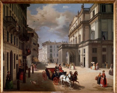 Vista da praça do Teatro alla Scala, Milão de Angelo Inganni