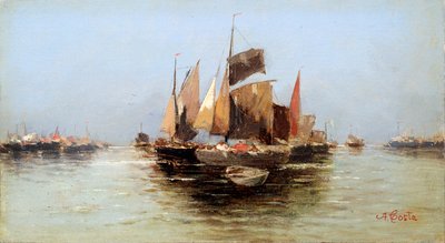 Barcos à vela, finais do século XVII ou início do século XVIII de Angelo Maria Costa