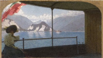 Um Barco no Lago Maggiore - Angelo Morbelli (1853-1919). Óleo sobre tela de Angelo Morbelli