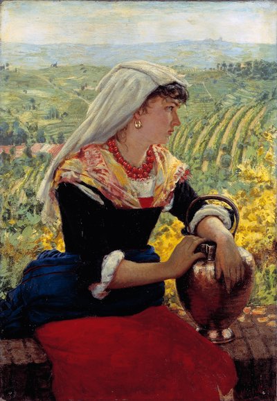 Retrato da sua esposa em roupa Monferrato de Angelo Morbelli