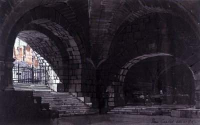 Cenografia de Angelo Parravicini para a cena 2 do acto IV da ópera "Don Carlos" do compositor italiano Giuseppe Verdi (1813-1901) para a representação no teatro alla Scala (Teatro de la Scala) em Milão a 26/10/1912. de Angelo Parravicini