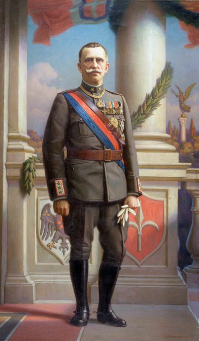 Retrato do Rei da Itália Vittorio Emanuele III (Victor Emmanuel III) (1869-1947) Pintura de Angelo Vernazza (1869-1937) 1923 Dim 220x130 cm Genes, Galleria d